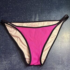 Victoria's Secret NWOT Bikini Bottom Hot Pink Black Trim Strappy Sides Sz M